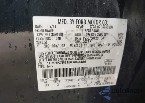 2011 Ford Explorer Limited from USA, damaged, VIN 1FMHK7F81BGA63486